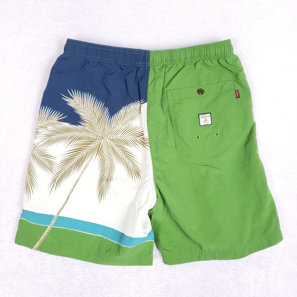 Tommy Bahama Swim Trunks M Colorblock Green Blue Palm Tree Board Shorts‎